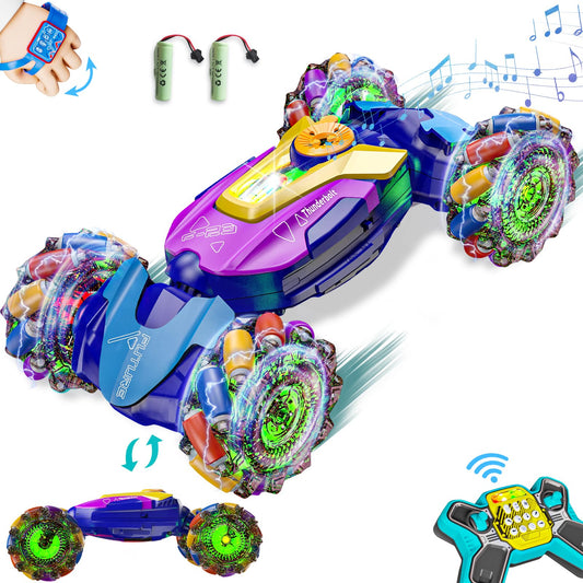 UJROQI gesture-sensing RC stunt car with lights enhances interactive play indoors and outdoors.