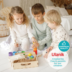 Ulanik wooden cups and balls support fine motor and coordination.