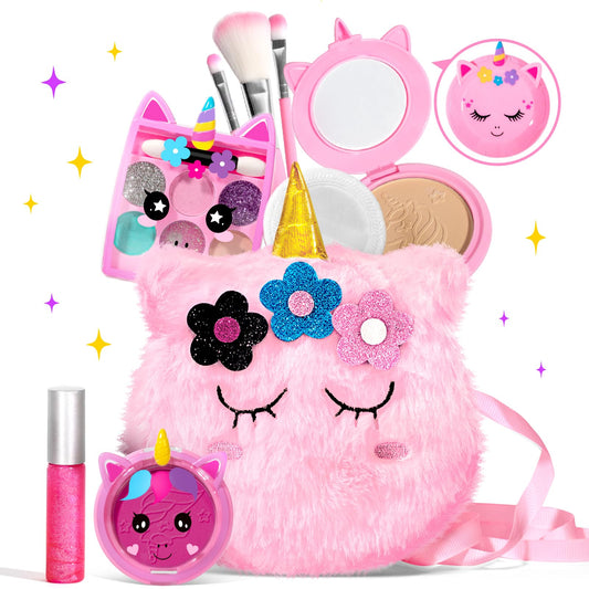 ULOVEME Kids Real Makeup Kit mini pink umicorn 2 palette for safe, washable creative play