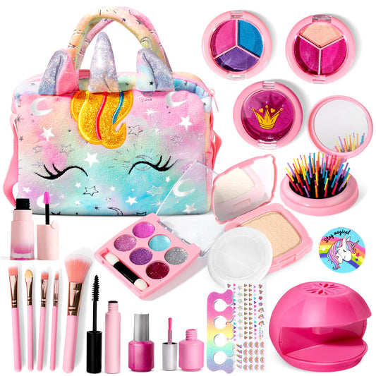 ULOVEME Kids Real Makeup Kit Palette provides safe, washable colors for creative play.