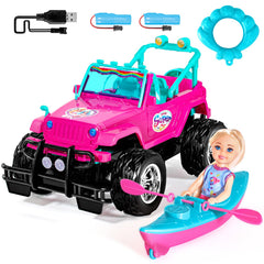 ULOVEME RC Cars hot pink front seat doll fits two 5.5-inch dolls for imaginative play