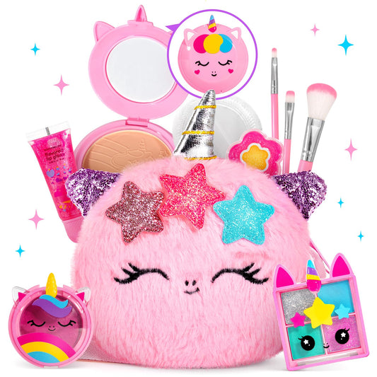 ULOVEME Umicorn makeup kit open case showing organized colors for imaginative play