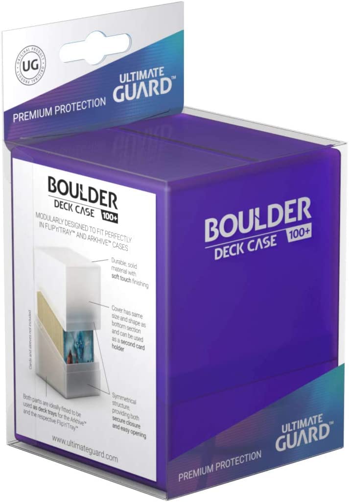 Ultimate Guard Boulder 100+ amethyst front view shows sturdy construction for double-sleeved cards