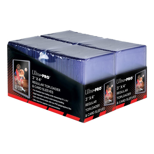 Ultra PRO 3x4 clear toploader front view for crystal-clear protection of trading cards.