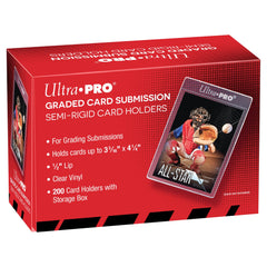 Ultra PRO semi-rigid half-inch lip tall sleeve protects standard trading cards with crystal-clear clarity.