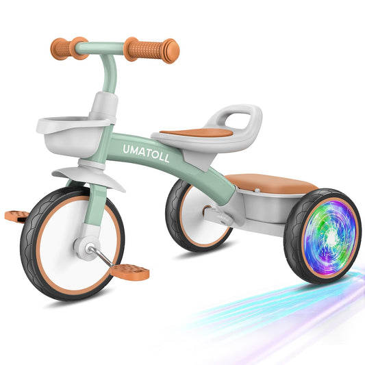 Umatoll Toddler Tricycle green front view showing stability for first rides.