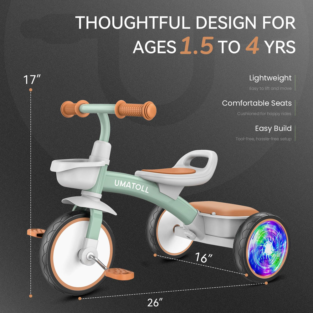 Umatoll Toddler Tricycle green packaging for gift-ready presentation.