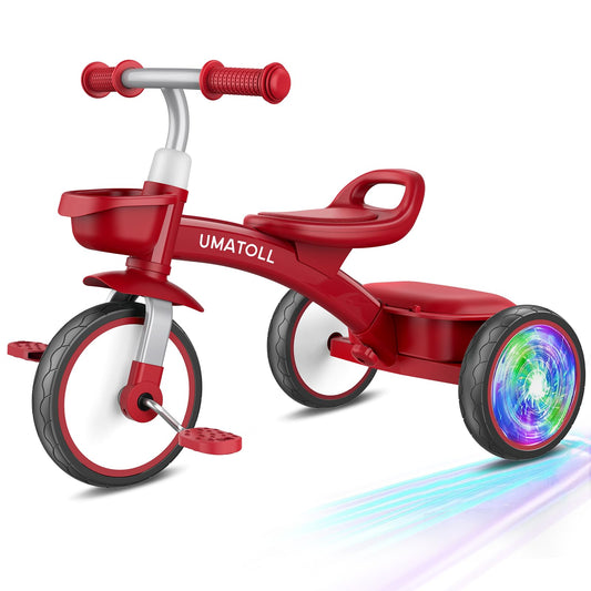 Umatoll toddler tricycle side view in red, stable ride for ages 2–4