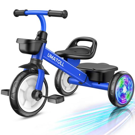 Umatoll tricycle blue front view for toddlers, ideal outdoor ride
