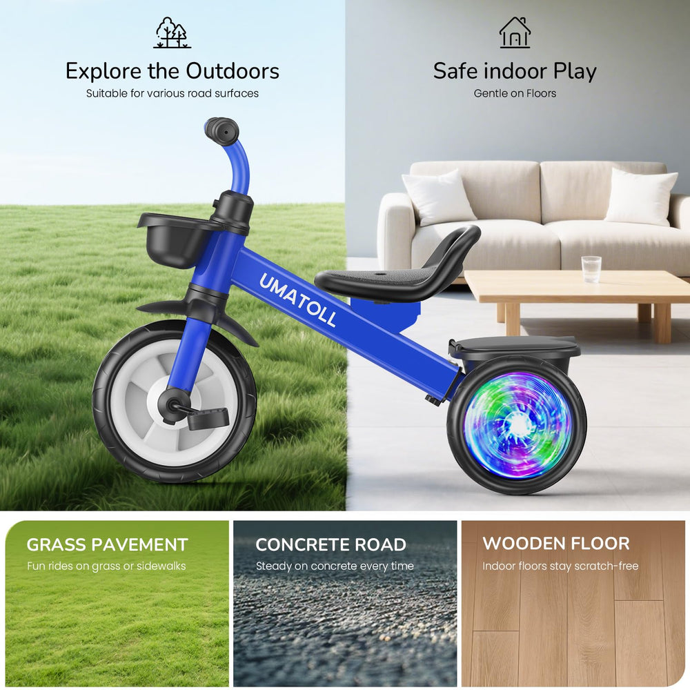 Umatoll tricycle blue outdoor toddler ride in action