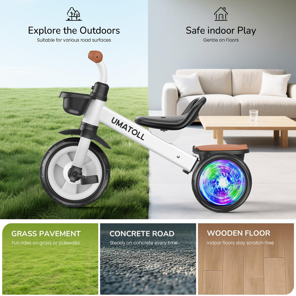 Umatoll tricycle dual-baskets-setup for carrying toys on trips