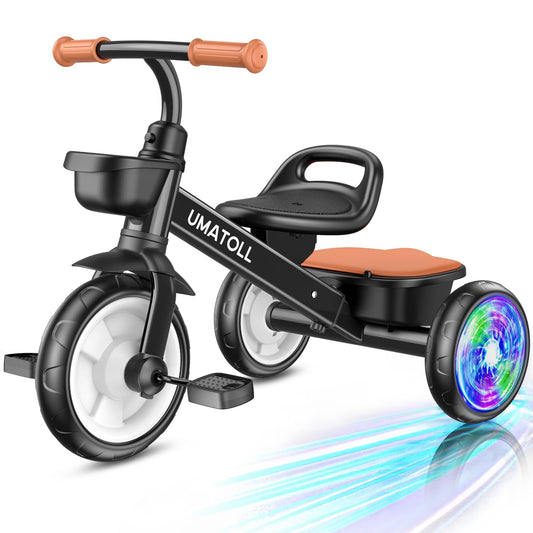 Umatoll tricycle frame and buckles show sturdy construction for growing toddlers