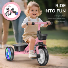 Umatoll tricycle front basket removable for easy toy carrying.