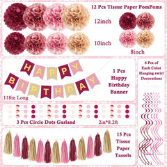 Umgozrz pink burgundy tissue pom poms 8in compact decor for intimate celebrations.