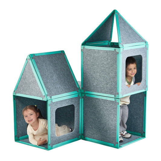 Umoving 20-piece magnetic fort kit panels in action, fostering imaginative play and social interaction.