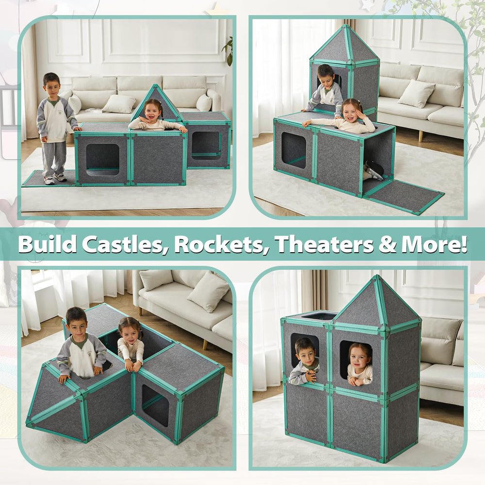 Umoving castle-building construction with magnets supports hands-on STEM and spatial reasoning.