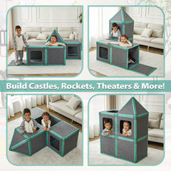 Umoving castle-building construction with magnets supports hands-on STEM and spatial reasoning.