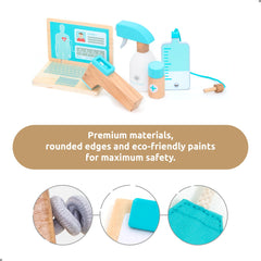 UMU Deluxe wooden doctor bag keeps tools organized for pretend clinics