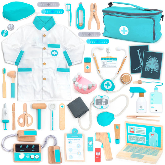 UMU Deluxe wooden doctor set with coat and stethoscope for imaginative play