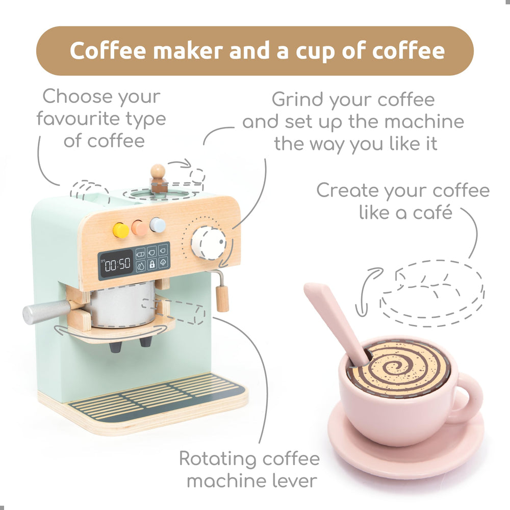 UMU wooden coffee grinder dials boost hand-eye coordination during playtime.