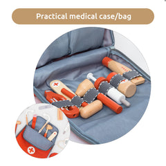UMU wooden mini doctor kit blood pressure cuff supports careful checkups during play.