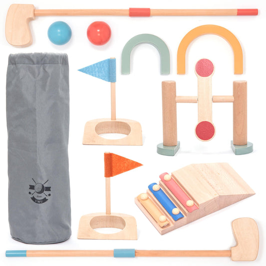 UMU wooden mini golf set clubs ready for indoor practice and skill building
