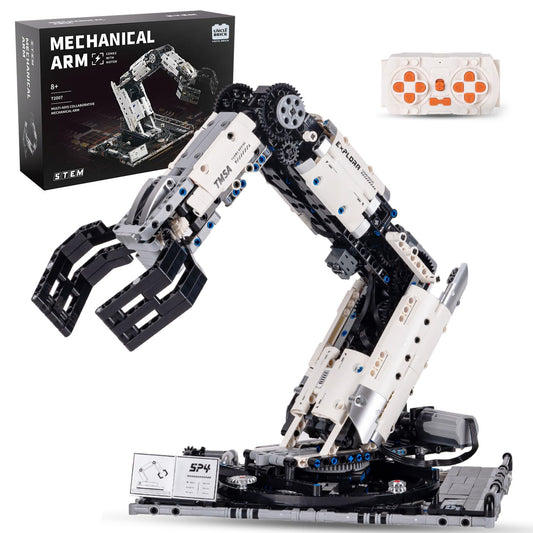 UNCLE BRICK robotic arm assembly with articulated joints for hands-on learning.