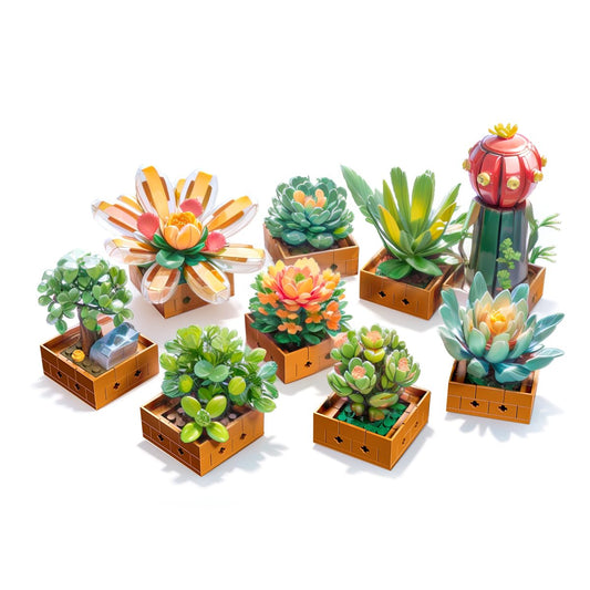 Under the Baubles Flower Botanicals building set shows realistic succulents for stylish desk decor.