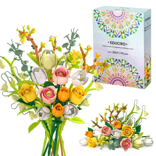 Under the Baubles pink roses bouquet building set assembly in a decorative space, durable display