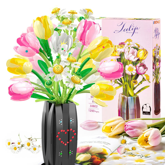 Under the Baubles Tulips Bouquet Building Set, 580pcs, vibrant bricks for lasting home decor