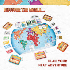Underdog Games Trekking the World players gather around the table for family fun.