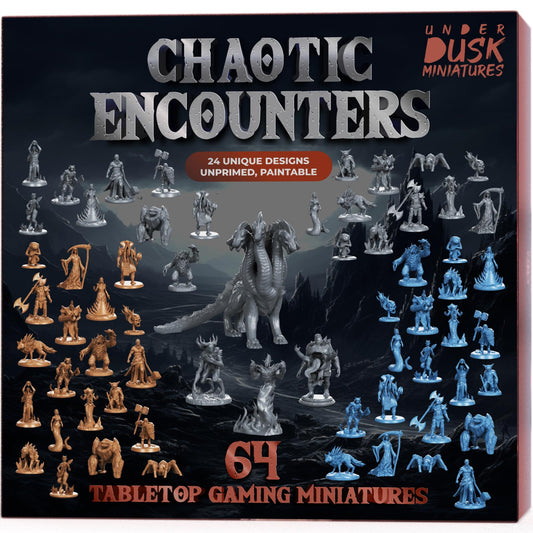 Underdusk Chaotic Encounters unpainted 28mm minis for TTRPG campaigns and customization