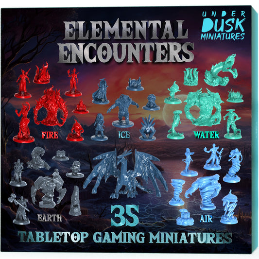 Underdusk Fire Elemental miniature in a dynamic pose for 1-inch grid tabletop battles.
