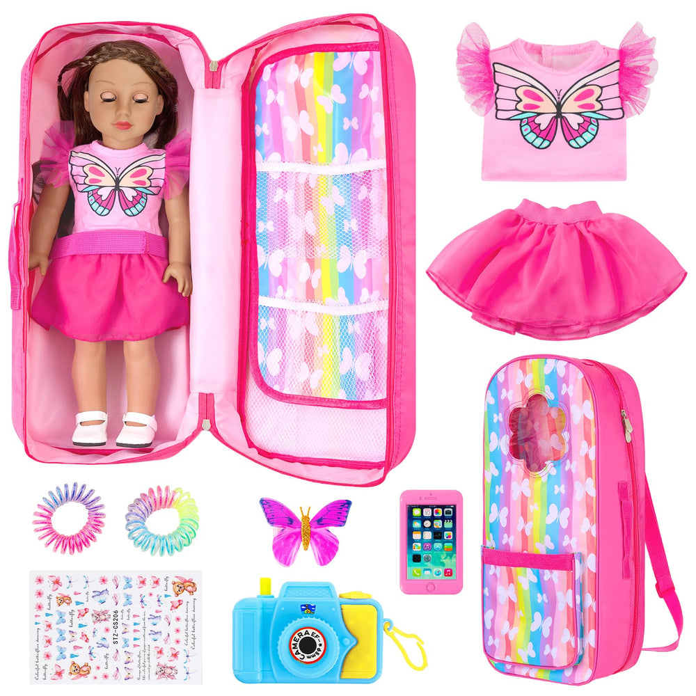 UNICORN ELEMENT 18in doll bag open compartment showing organized storage
