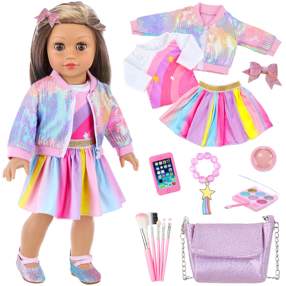 Unicorn Element 18inch doll makeup backpack with sequins for creative play