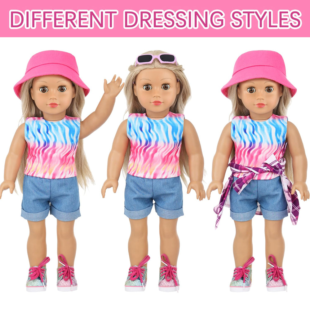UNICORN ELEMENT tie-dye T-shirt for 18-inch dolls, bright casual look for imaginative trips