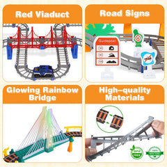 Unimoly 100+ piece track set supports varied layouts and problem solving