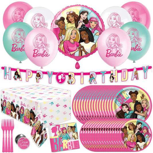 Unique Barbie happy birthday banner adds a festive focal point for party decorations.