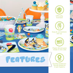 Unique Bluey napkins add festive flair and quick cleanup.