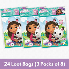 Unique Gabby Dollhouse bags displayed on a party table with decorations.