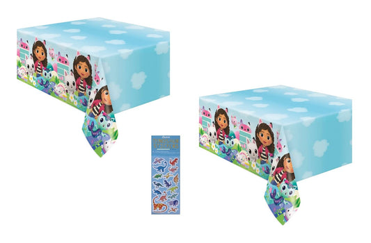 Unique Gabbys Dollhouse table cover laid flat for party setup.