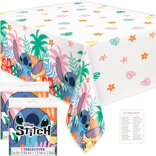 Unique Lilo and Stitch table cloth with dynamic characters for a vibrant party setup