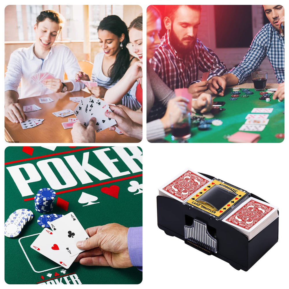 Unniweei automatic card shuffler in use on a table speeds up gameplay with smooth shuffling.