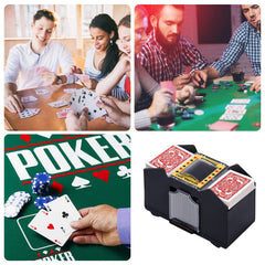 Unniweei shuffler in action shuffling 1-4 decks quickly for poker night.