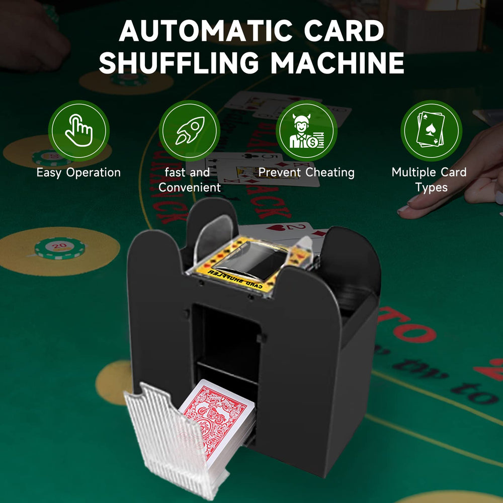 Unniweei shuffler compact design next to cards, ideal for travel and home parties