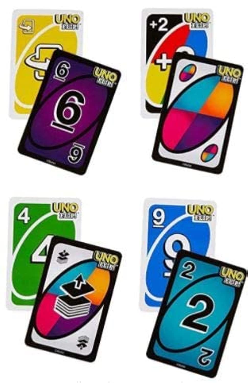Dynamic play scene of friends using UNO Phase 10 and Uno Flip