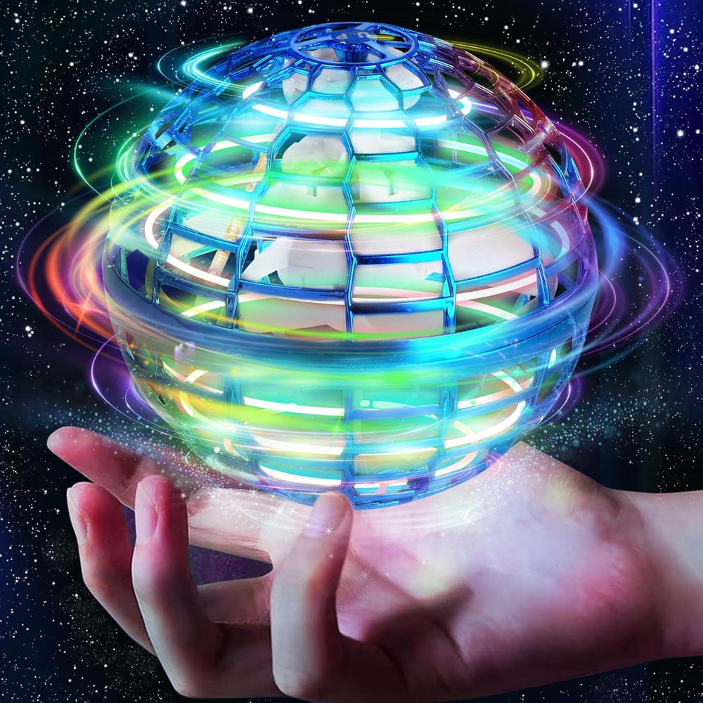 Unyfu Flying Orb Ball with blue LED glow for outdoor play.