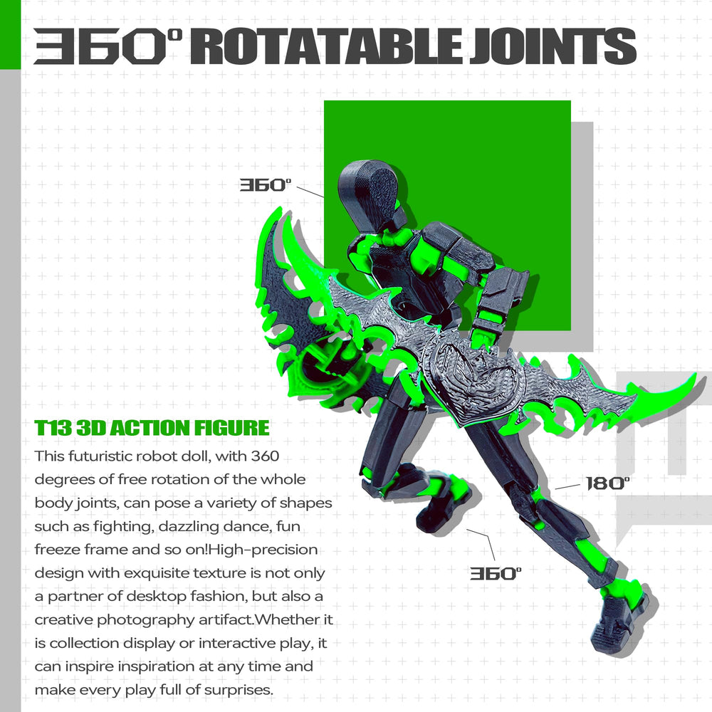 Uodofy T13 includes accessories and weapons for varied display.