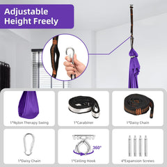 Indoor and outdoor use of the UONEME Sensory Joy Swing in small spaces.