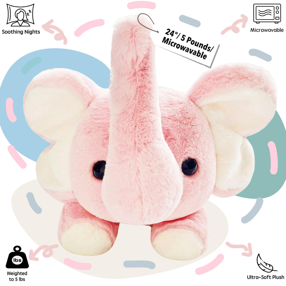 uoozii pink elephant with removable heating pad in use for warmth